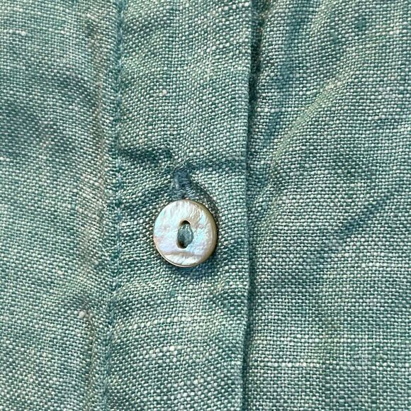 TAHARI Women’s Linen Button Front Tunic Top 2X Teal Green Long Sleeve Blouse - Picture 9 of 13